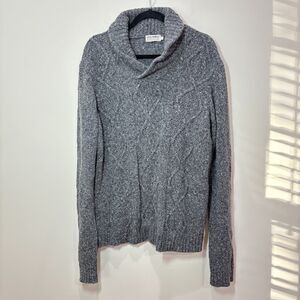 Luca Nobili Fisherman Sweater Men L Wool Blend Gray Shawl Cable Knit Grandpa